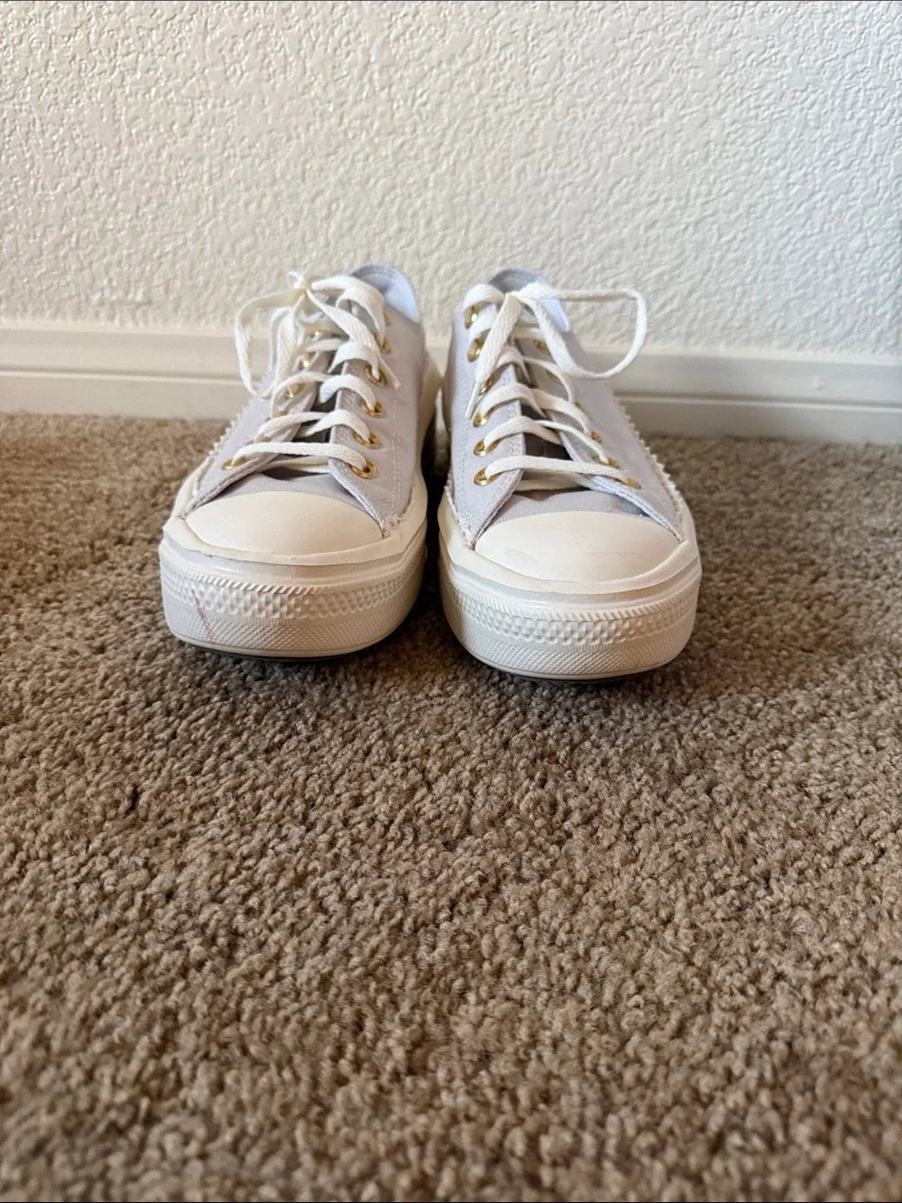 Converse Women’s Low Top Canvas Sneakers in Light Gray and White